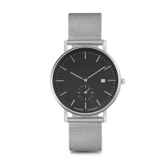 OEM Design Black Dial Silver Mesh Strap Men Relógio de pulso