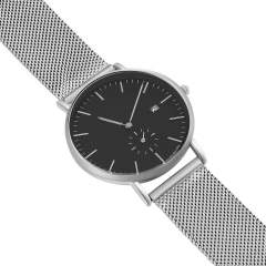 OEM Design Black Dial Silver Mesh Strap Men Relógio de pulso