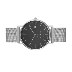 OEM Design Black Dial Silver Mesh Strap Men Relógio de pulso