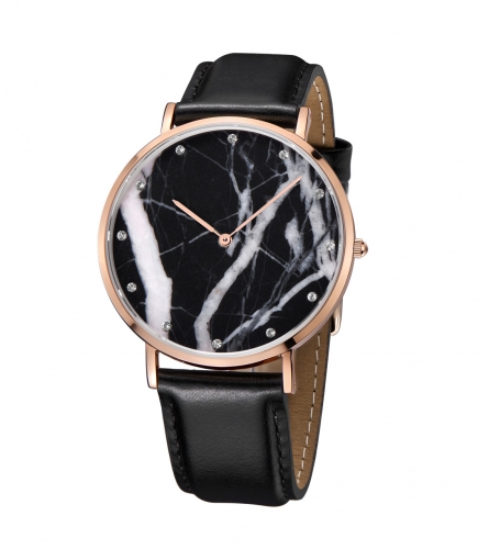 Rose Gold PVD Plating Real Marble Relógio de couro genuíno